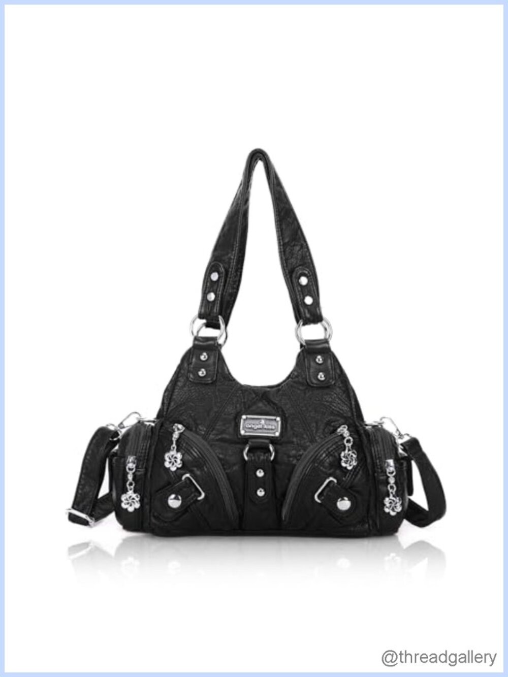 Vegan Leather Hobo Shoulder Bag Multi-Pocket Tote with Zipper